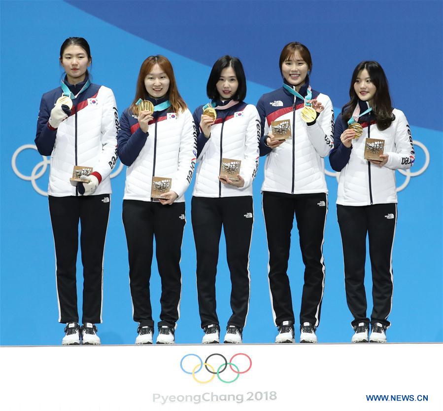 (SP)OLY-SOUTH KOREA-PYEONGCHANG-SHORT TRACK-LADIES' 3000M RELAY-MEDAL CEREMONY