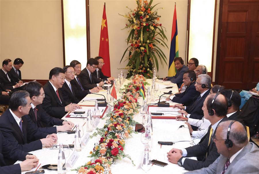 MAURITIUS-PORT LOUIS-XI JINPING-PM-MEETING 