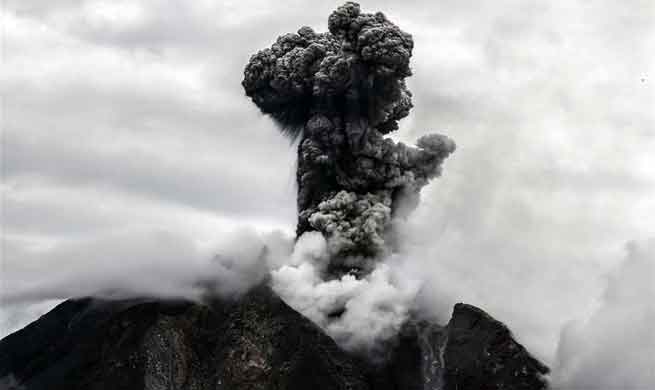 Mount Sinabung spews volcanic ash in North Sumatra, Indonesia