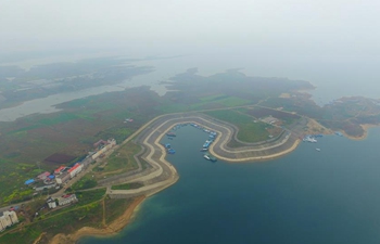 Aerial view of wetland of Danjiang River in Central China's Henan