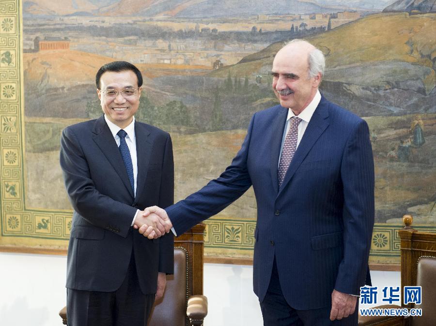 6月19日，國務(wù)院總理李克強在希臘議會大廈會見希臘議長米馬拉基斯。新華社記者 王曄 攝