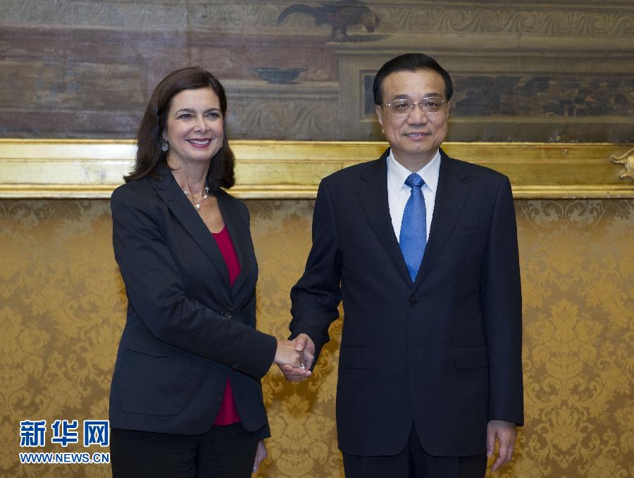 10月15日，中國國務院總理李克強在羅馬會見意大利眾議長博爾德里尼。 新華社記者王曄攝