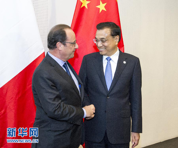 10月16日，中國國務(wù)院總理李克強在米蘭會見法國總統(tǒng)奧朗德。新華社記者 王曄 攝 