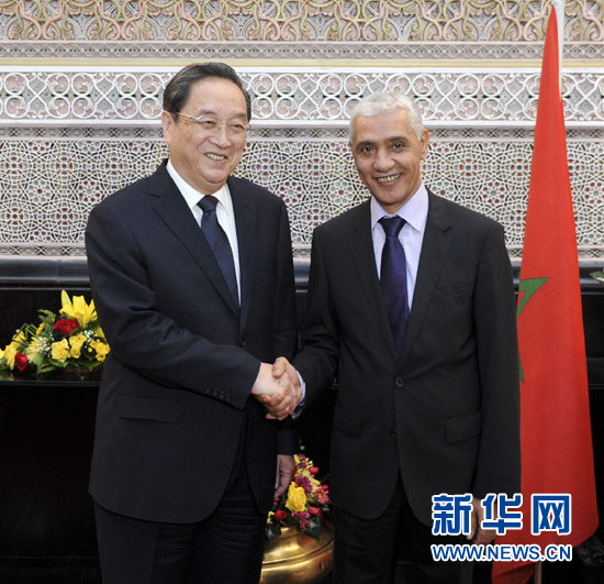 11月3日，全國政協(xié)主席俞正聲在拉巴特會(huì)見摩洛哥眾議長阿拉米。新華社記者 張鐸 攝