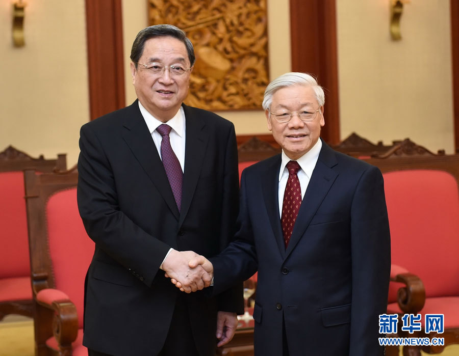 12月25日至27日，中共中央政治局常委、全國政協(xié)主席俞正聲對越南進行正式訪問。這是12月26日，俞正聲在河內會見越共中央總書記阮富仲。 新華社記者劉建生攝