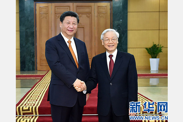 11月5日，中共中央總書記、國家主席習(xí)近平在河內(nèi)同越共中央總書記阮富仲舉行會(huì)談。 新華社記者李濤攝