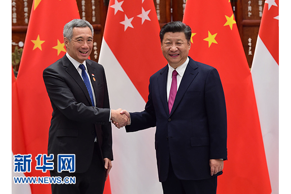 9月2日，國家主席習近平在杭州會見新加坡總理李顯龍。新華社記者張鐸攝