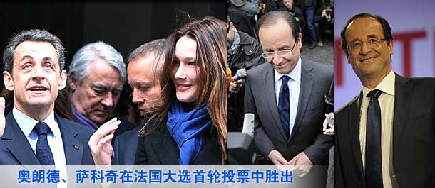 奧朗德、薩科奇在法國大選首輪投票中勝出